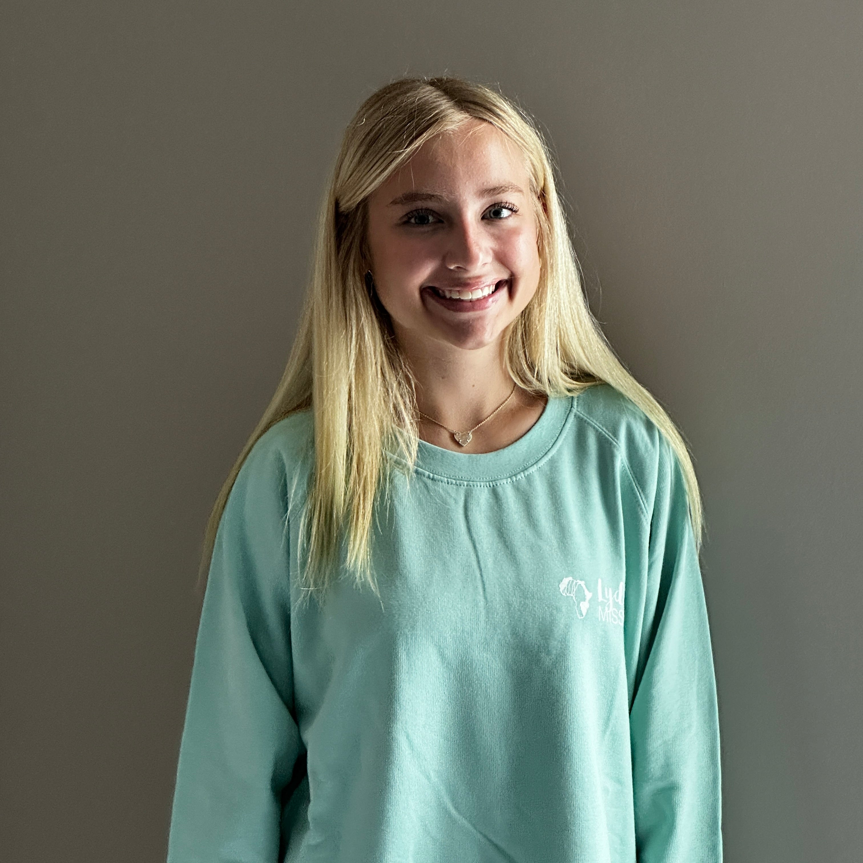 Lydia’s Mission Enza Ladies Pullover Crew in Faded Seaglass